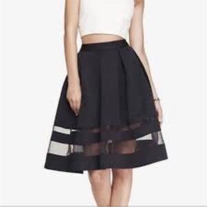 Express Pleated Black A-Line Mesh-Panel Illusion Midi Skirt NWOT size 12